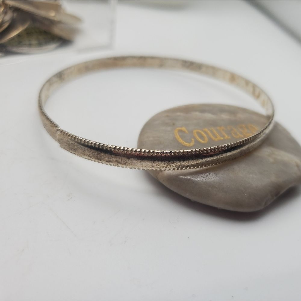 Etched silver toned bracelet bangle antique styled‎ gift for her